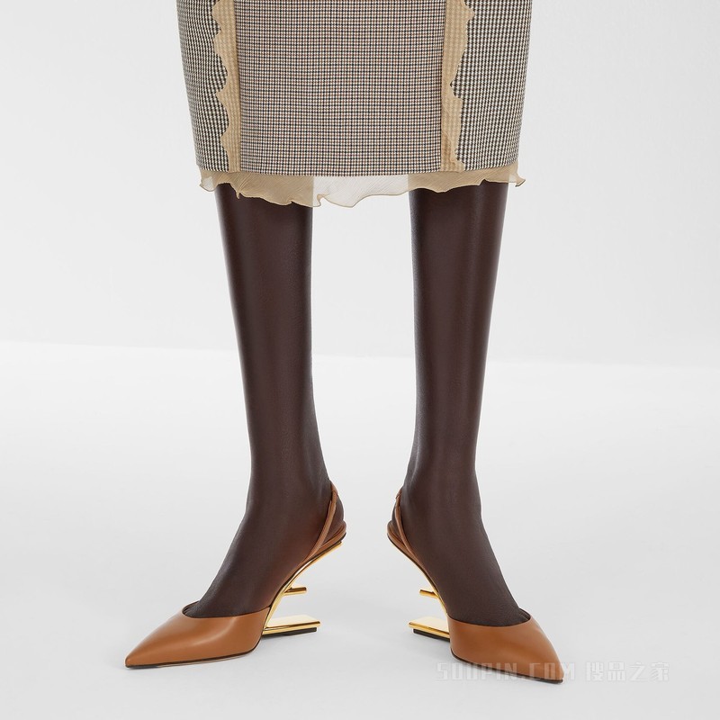 Fendi First 棕色皮革高跟露跟鞋