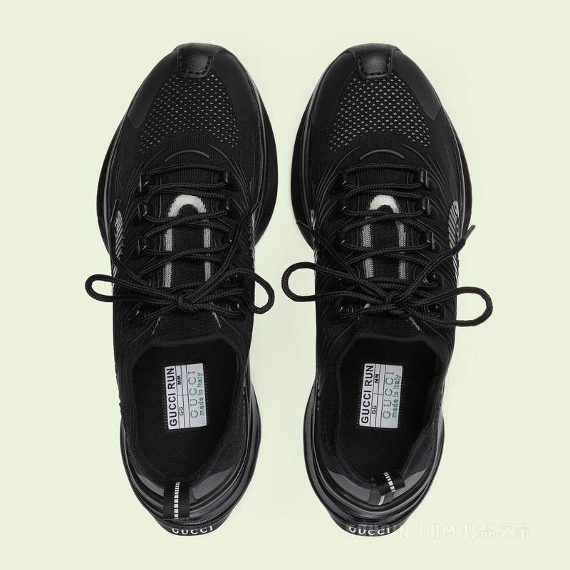 Gucci Run系列男士运动鞋 黑色织物