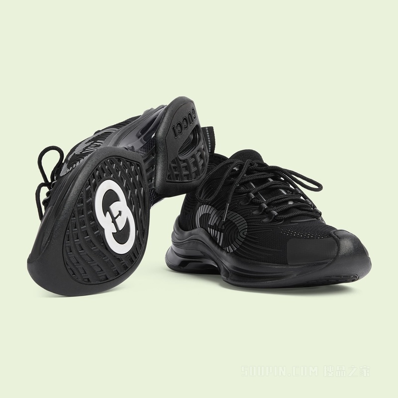 Gucci Run系列男士运动鞋 黑色织物