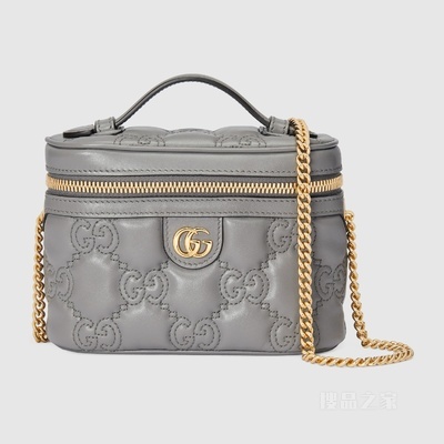 GG Matelassé迷你手提包 灰色皮革
