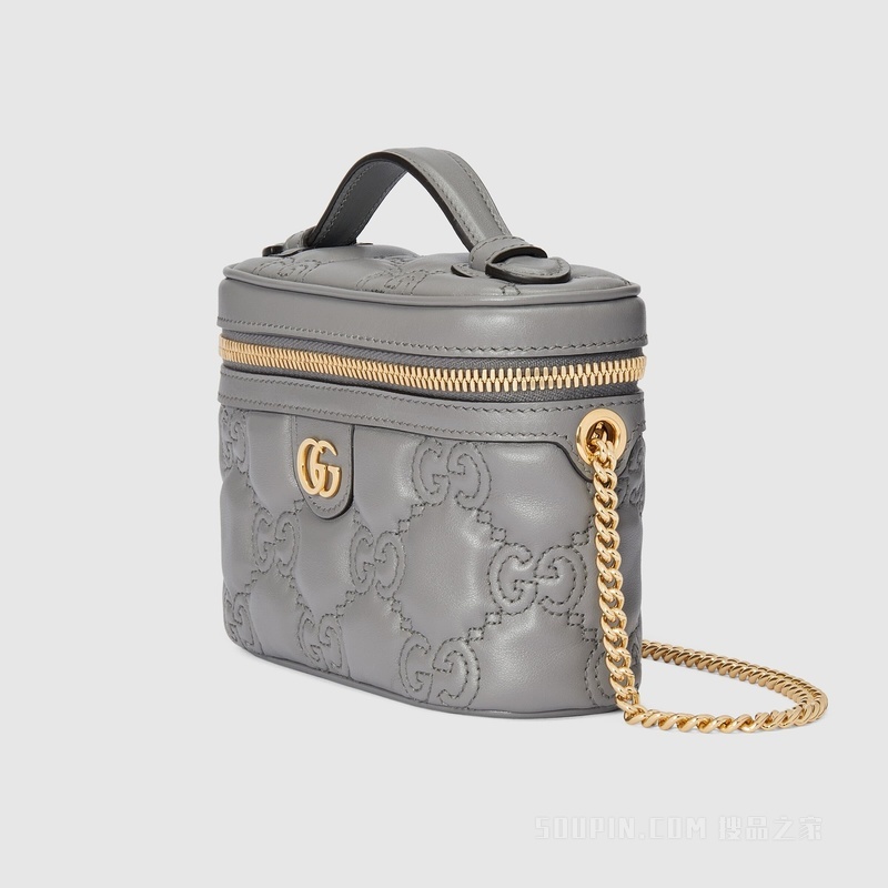 GG Matelassé迷你手提包 灰色皮革