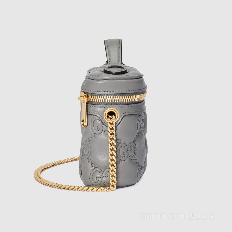 GG Matelassé迷你手提包 灰色皮革
