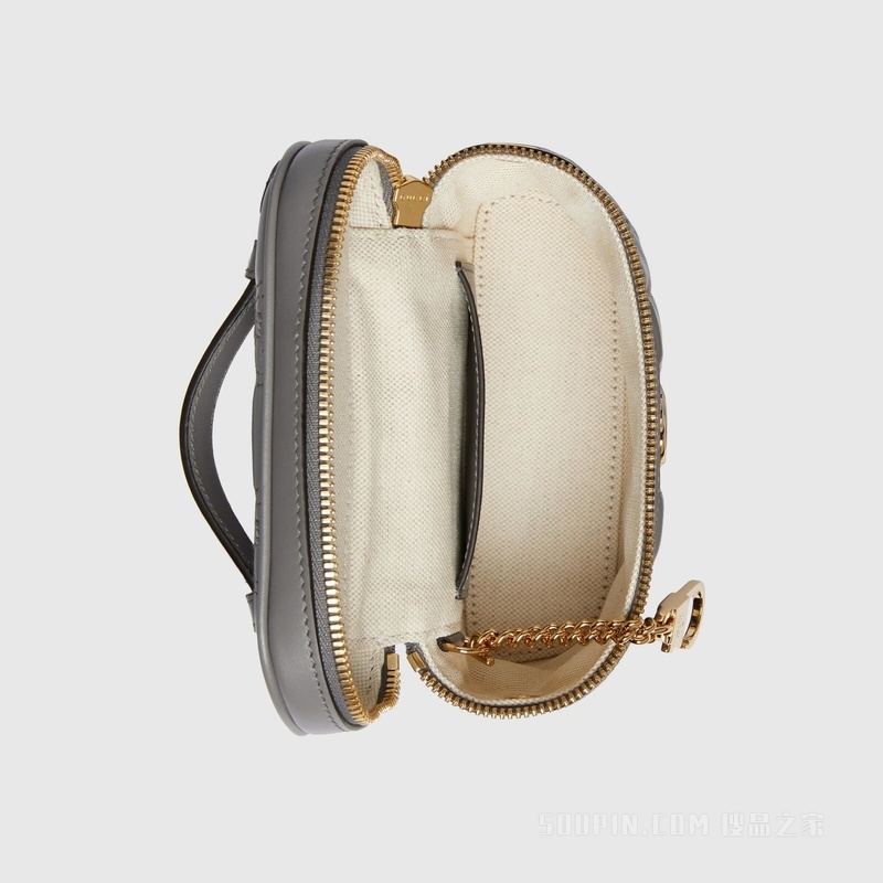 GG Matelassé迷你手提包 灰色皮革