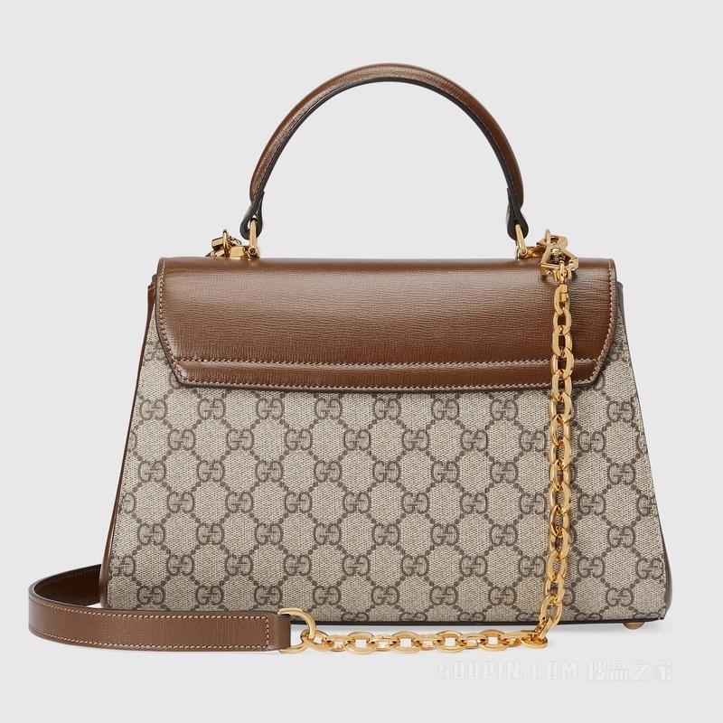 Gucci Horsebit 1955系列中号手袋 米色和乌木色GG Supreme帆布