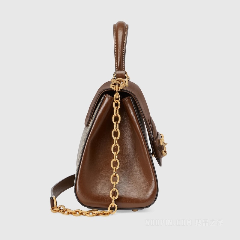 Gucci Horsebit 1955系列中号手袋 米色和乌木色GG Supreme帆布