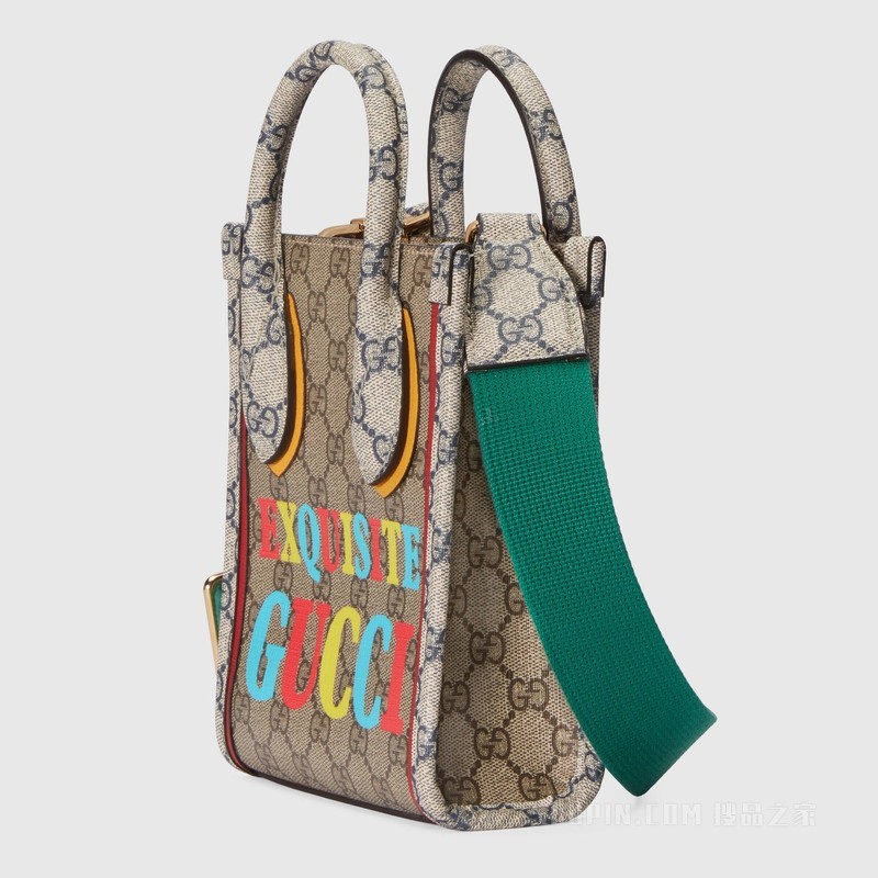 Exquisite Gucci迷你托特包 米色和乌木色Supreme帆布