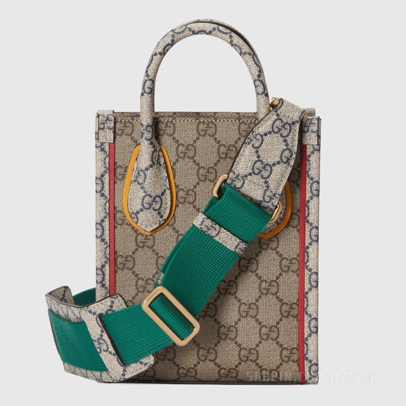 Exquisite Gucci迷你托特包 米色和乌木色Supreme帆布