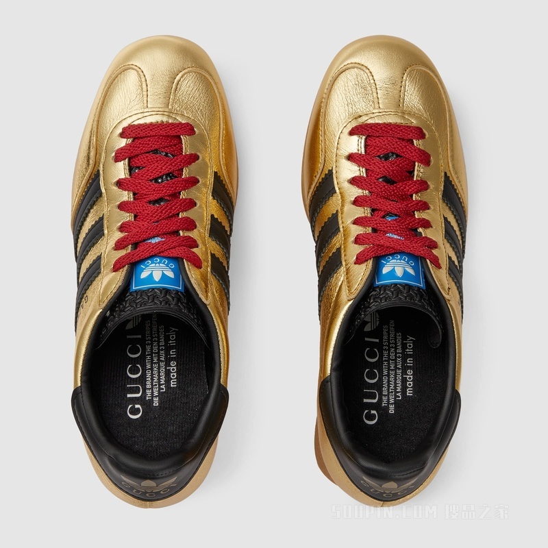 adidas x Gucci联名系列坡跟Gazelle运动鞋 金属质感金色皮革