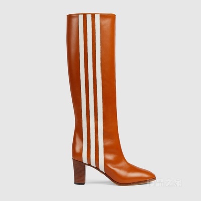 adidas x Gucci联名系列女士长筒靴 褐红色皮革