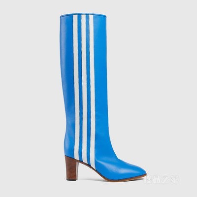 adidas x Gucci联名系列女士长筒靴 亮蓝色皮革