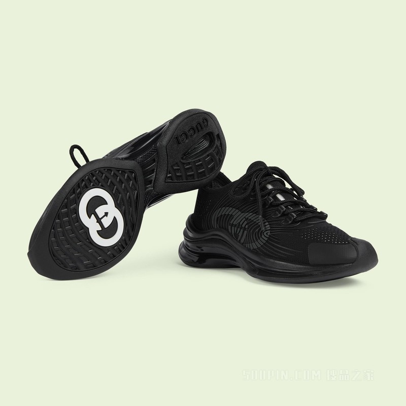 Gucci Run系列女士运动鞋 黑色织物