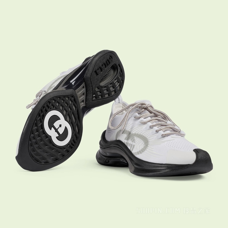 Gucci Run系列女士运动鞋 白色织物