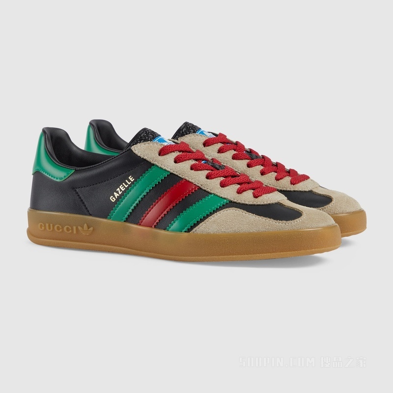 adidas x Gucci联名系列女士Gazelle运动鞋 黑色皮革