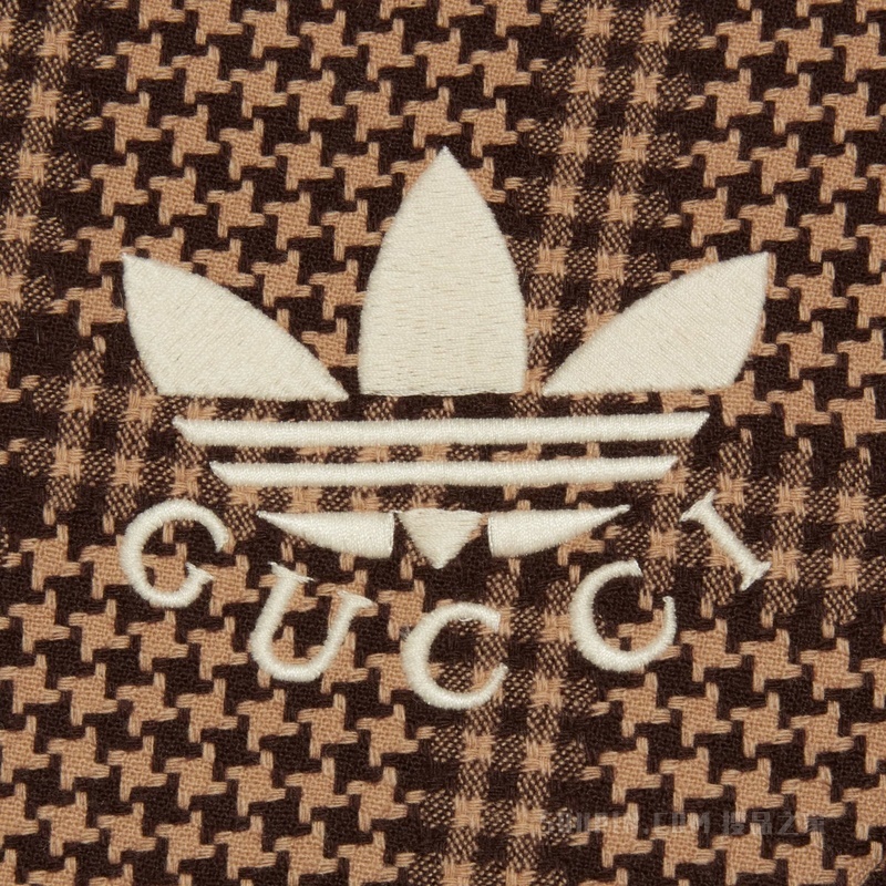 adidas x Gucci联名系列威尔士亲王格纹羊毛夹克 驼色和棕色