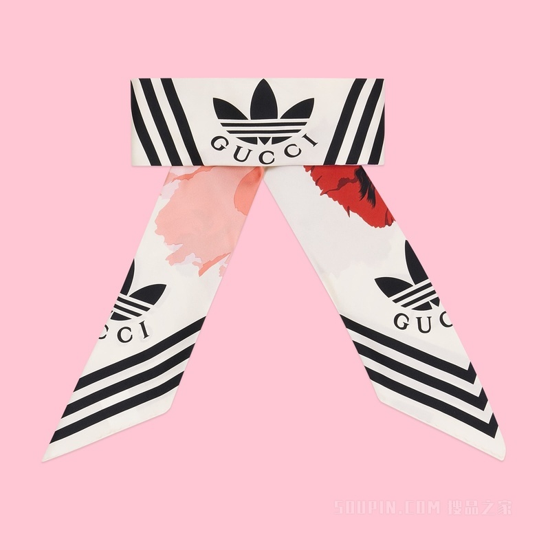 adidas x Gucci联名系列真丝头巾 象牙白和粉色