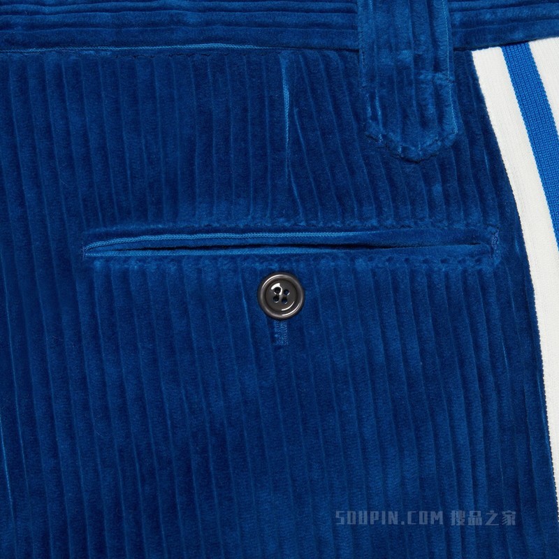 adidas x Gucci联名系列饰马衔扣灯芯绒长裤 蓝色