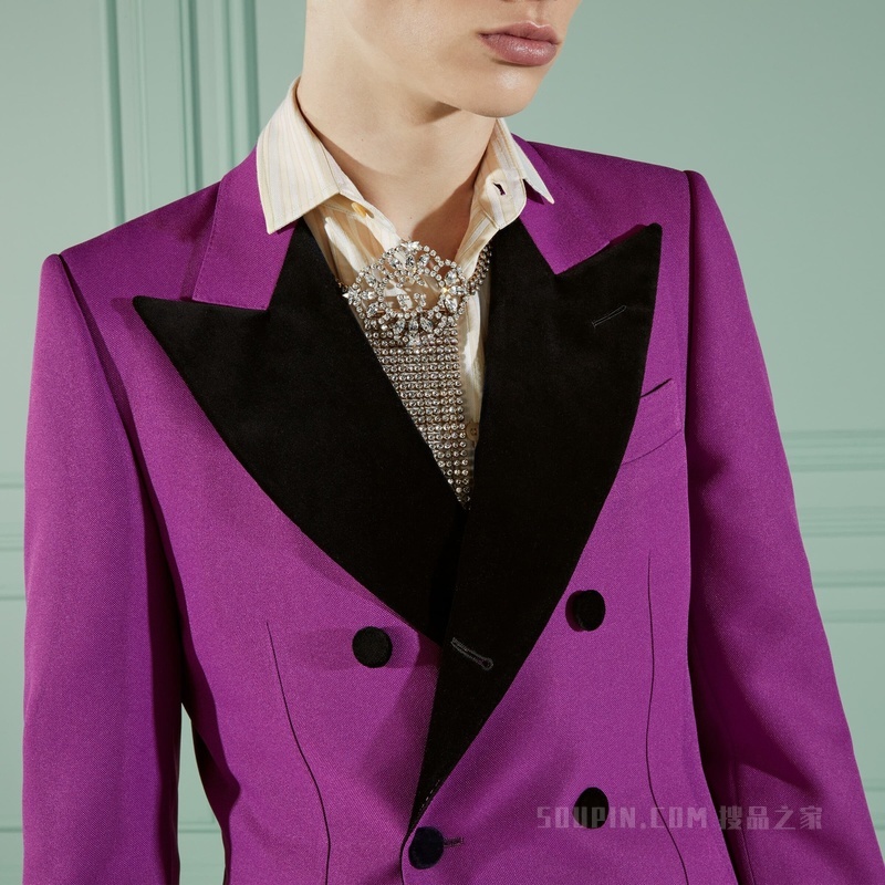 天鹅绒细节正装夹克 紫色