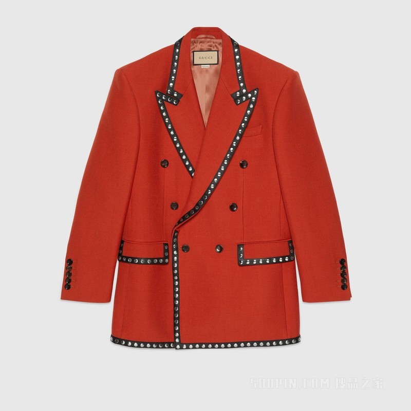 饰皮革细节铆钉正装夹克 橙色