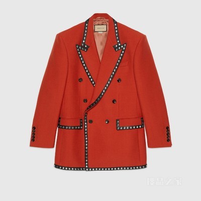 饰皮革细节铆钉正装夹克 橙色