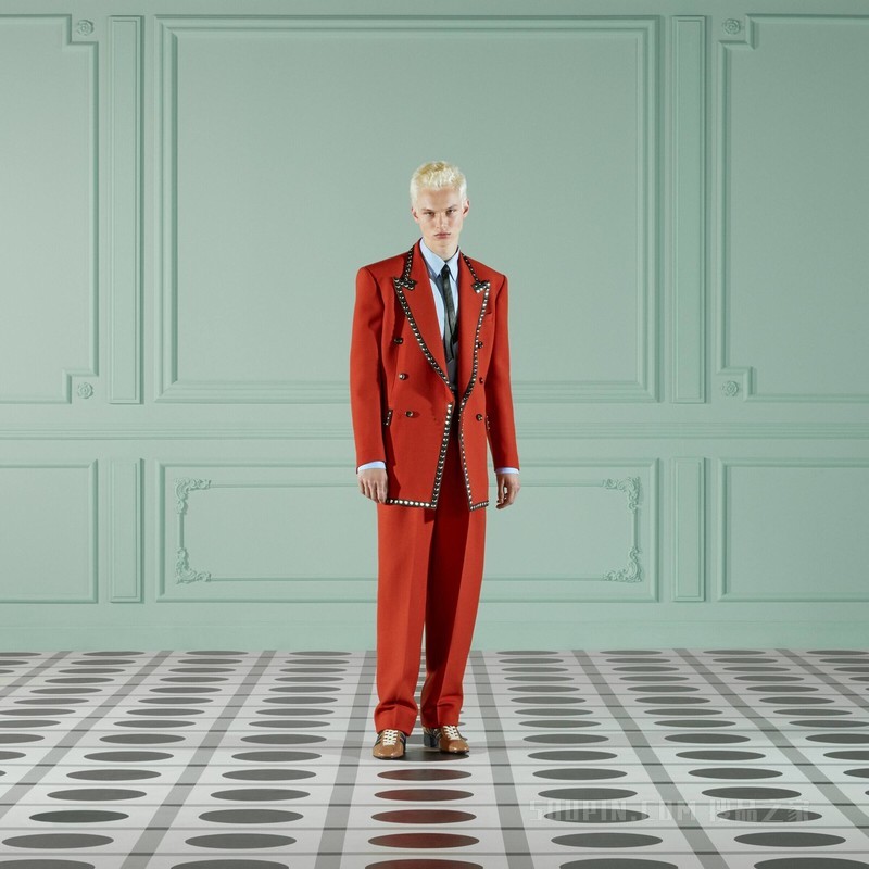 饰皮革细节铆钉正装夹克 橙色