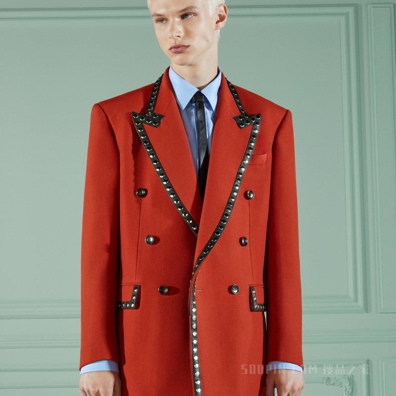 饰皮革细节铆钉正装夹克 橙色