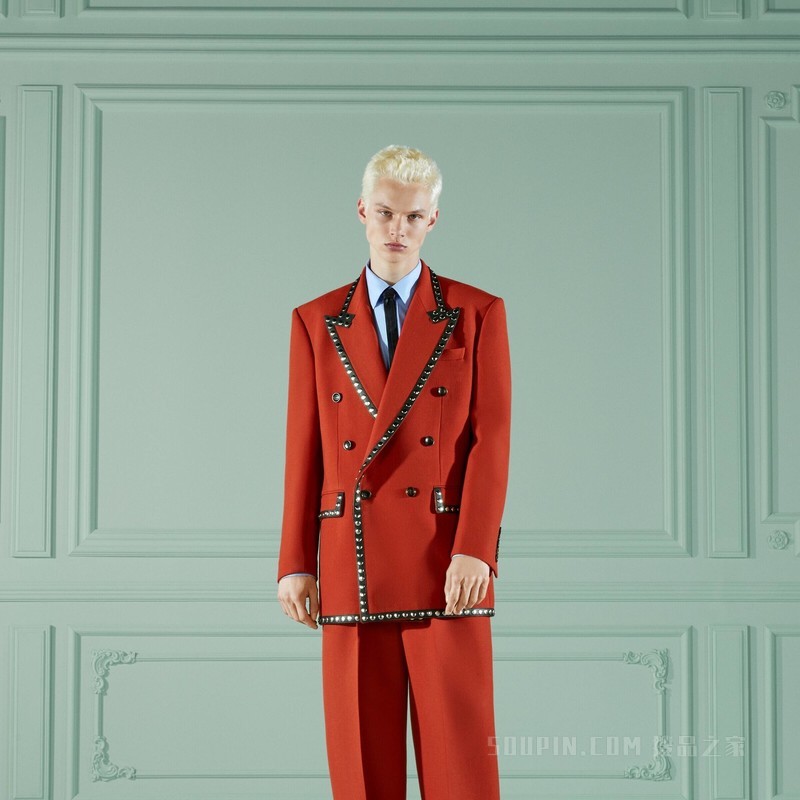 饰皮革细节铆钉正装夹克 橙色