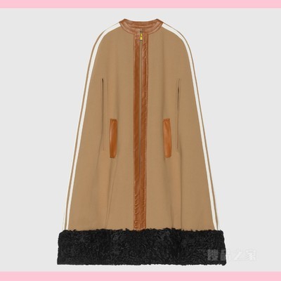 adidas x Gucci联名系列羊毛和环保毛羊皮斗篷 棕色