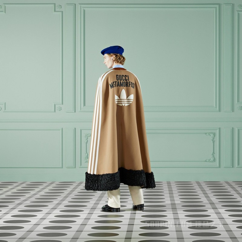 adidas x Gucci联名系列羊毛和环保毛羊皮斗篷 棕色