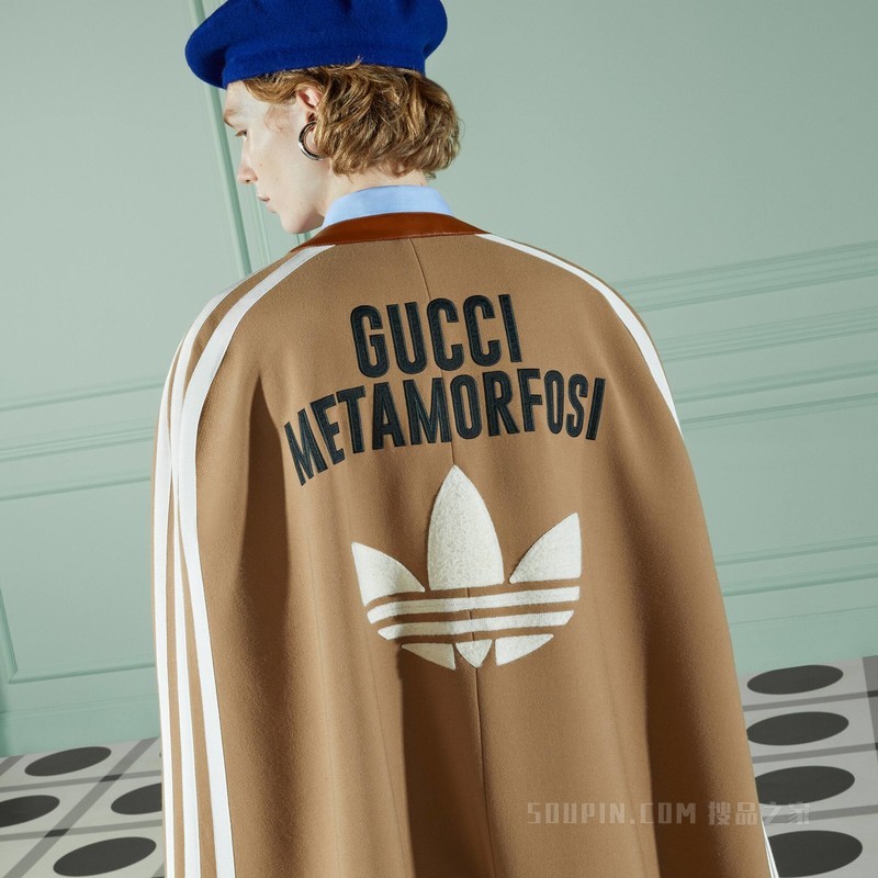 adidas x Gucci联名系列羊毛和环保毛羊皮斗篷 棕色