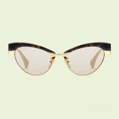 可更换镜框猫眼造型太阳眼镜 黄金色调金属