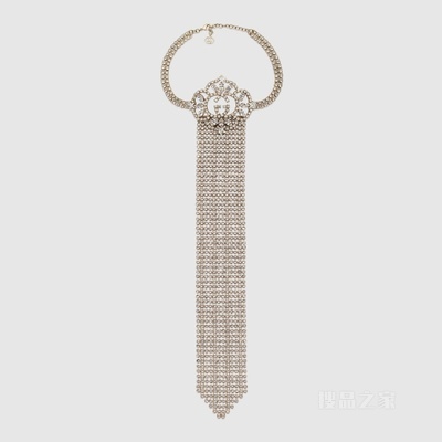 领带状水晶项链 钯金色效果金属