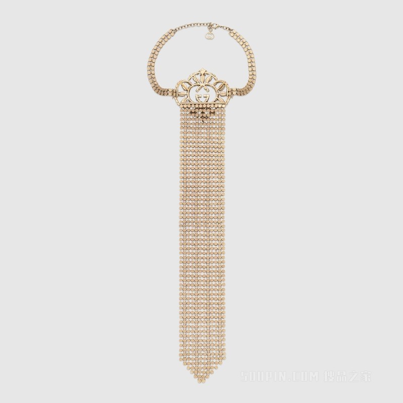领带状水晶项链 钯金色效果金属