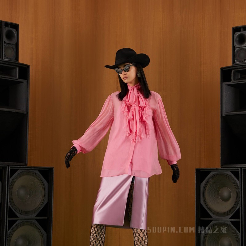 褶裥真丝衬衫 粉色