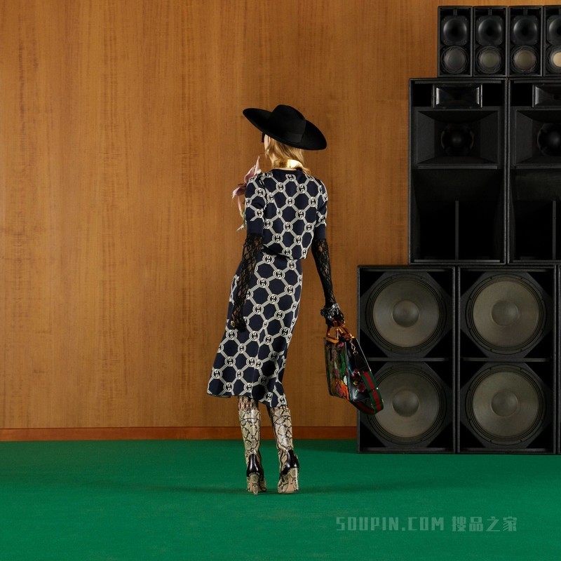 双面GG羊毛提花半身裙 蓝色和象牙白色