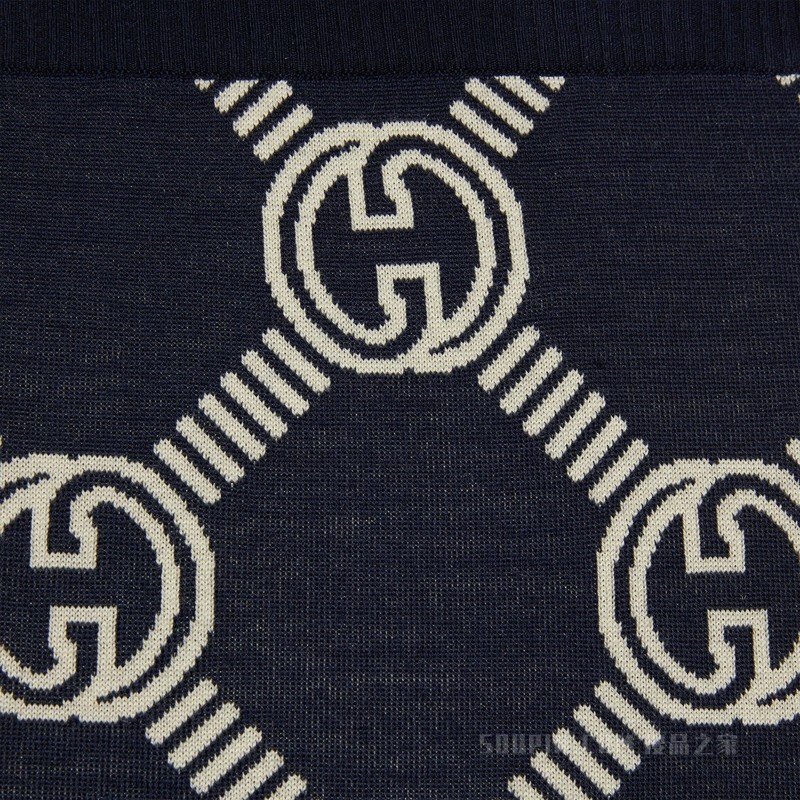 双面GG羊毛提花半身裙 蓝色和象牙白色