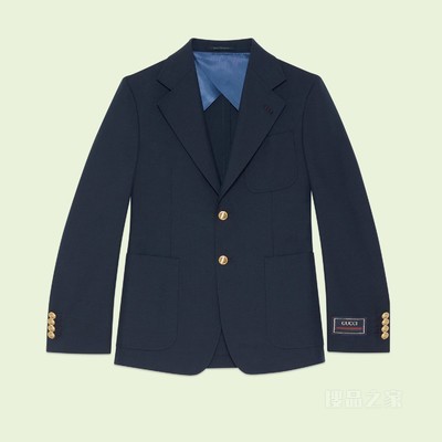 毛棉混纺马海毛正装夹克 深蓝色