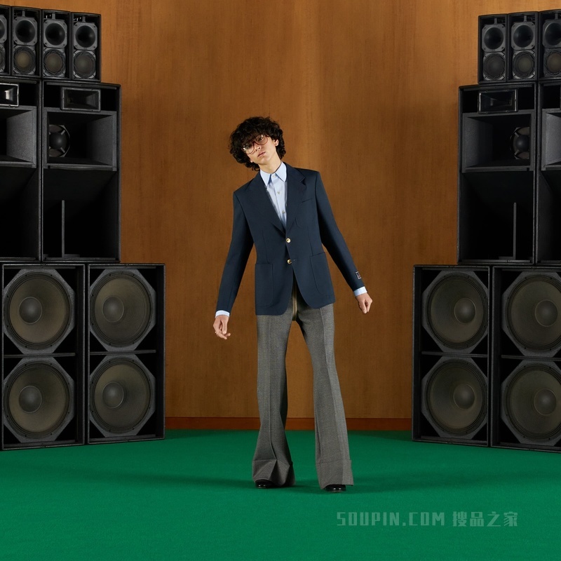 毛棉混纺马海毛正装夹克 深蓝色