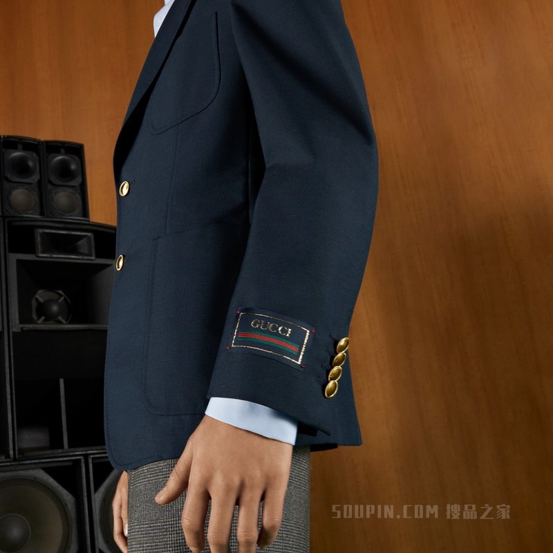 毛棉混纺马海毛正装夹克 深蓝色