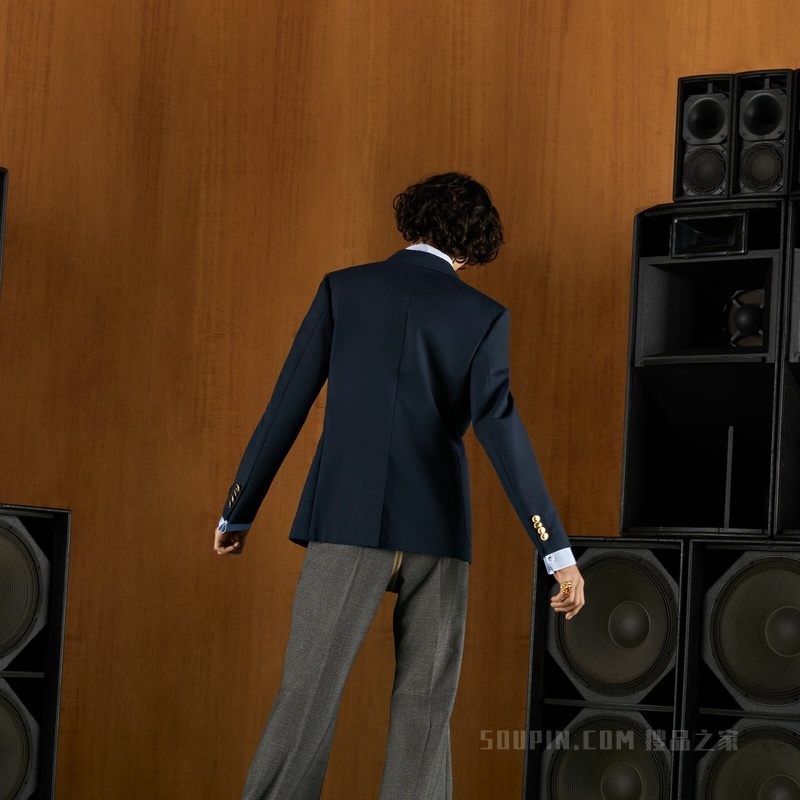 毛棉混纺马海毛正装夹克 深蓝色