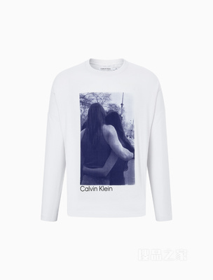 【简约系列】Calvin Klein 22秋冬男女情侣中性印花宽松长袖T恤40708ST
