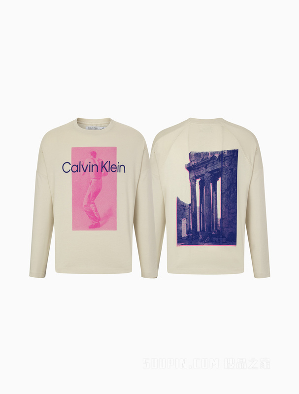 【简约系列】Calvin Klein 22秋冬男女情侣中性圆领宽松长袖T恤40714ST