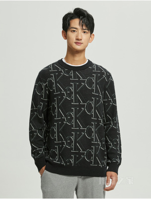 Calvin Klein 22秋冬男时尚圆领LOGO提花羊毛衫套头针织衫毛衣J322304