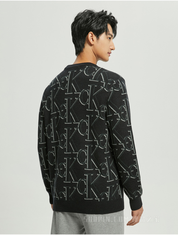 Calvin Klein 22秋冬男时尚圆领LOGO提花羊毛衫套头针织衫毛衣J322304
