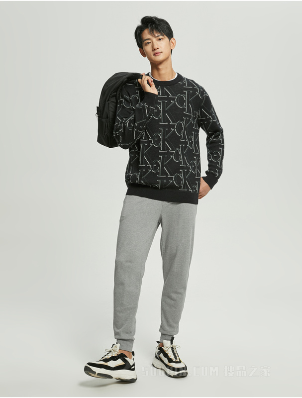 Calvin Klein 22秋冬男时尚圆领LOGO提花羊毛衫套头针织衫毛衣J322304