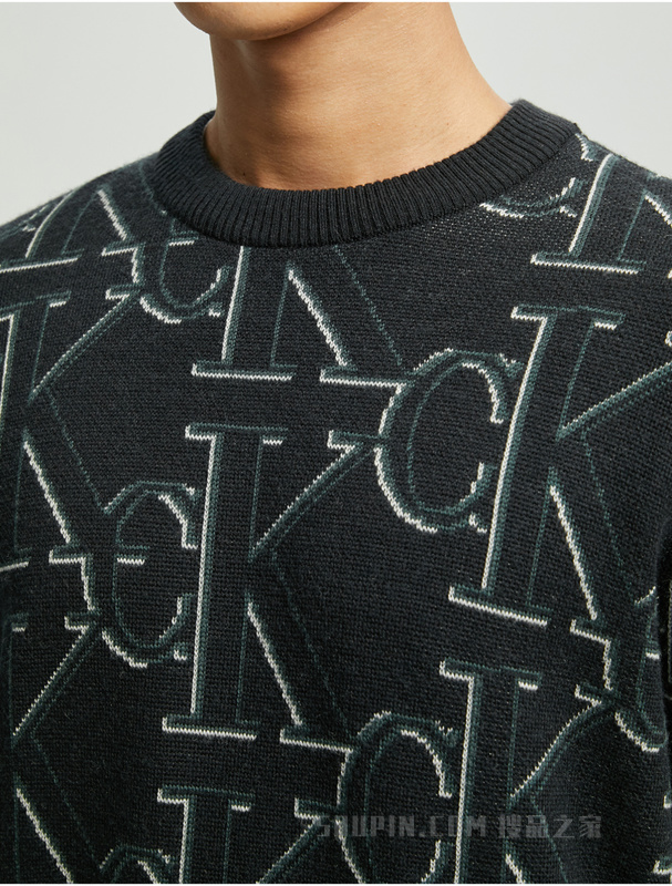 Calvin Klein 22秋冬男时尚圆领LOGO提花羊毛衫套头针织衫毛衣J322304