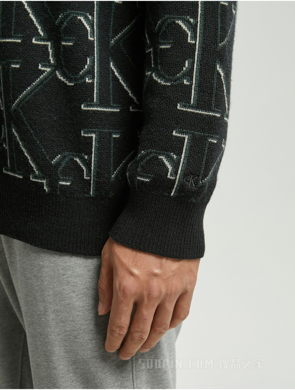 Calvin Klein 22秋冬男时尚圆领LOGO提花羊毛衫套头针织衫毛衣J322304