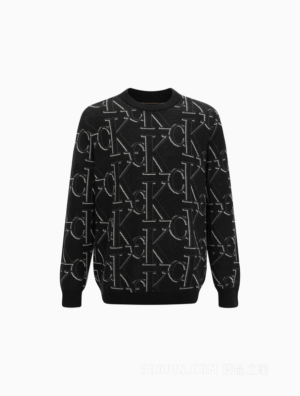 Calvin Klein 22秋冬男时尚圆领LOGO提花羊毛衫套头针织衫毛衣J322304