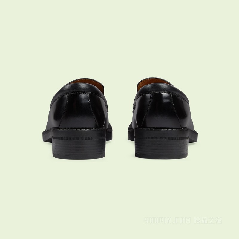 女士互扣式双G乐福鞋 黑色皮革