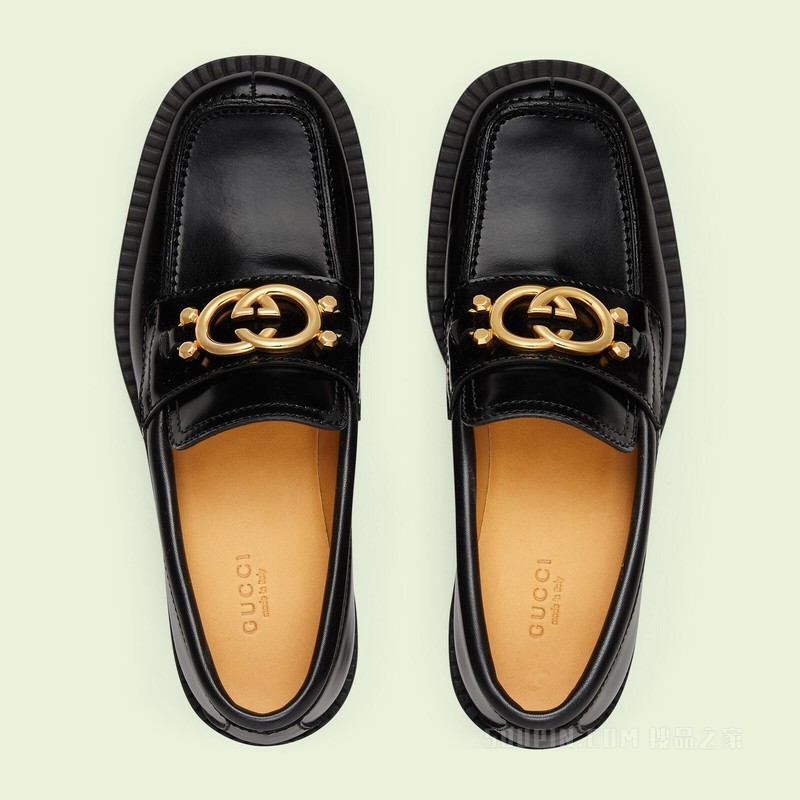 女士互扣式双G乐福鞋 黑色皮革