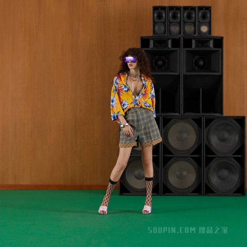 威尔士亲王格纹羊毛亚麻短裤 灰色